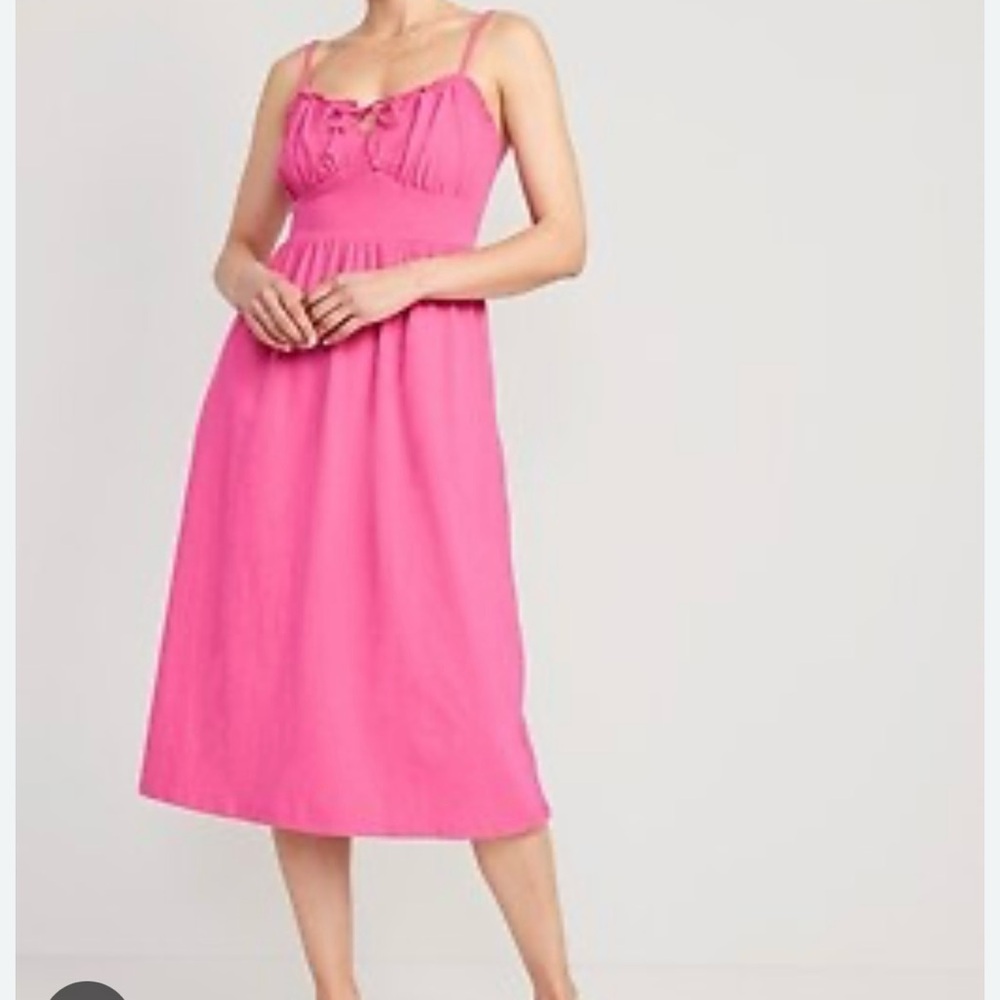 NWT Old Navy MP Fit and Flare Tie-Front Cami Pink Midi Dress